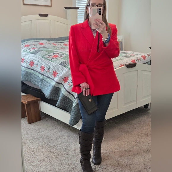 Preston and York Red Women's Point Collar Jacket w/Side Tie Detail, Sz 10 - Picture 7 of 11